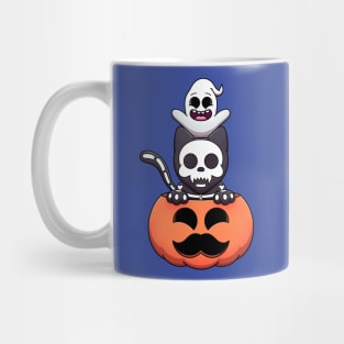 Halloween Pumpkin With Skeleton Cat And Ghost Mug